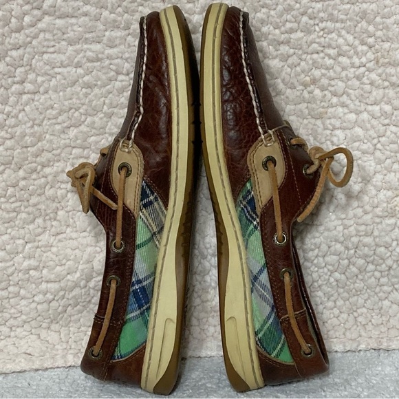 Sperry Top-Sider Womens Brown Leather Plaid Bluefish 2-Eye Boat Shoes Size US 8M - Picture 6 of 11